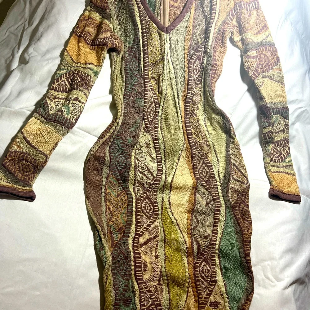 COOGI | Dresses | Coogi Authentic Australia Multi Color Neutral Mosaic  Texture Knit Sweater Dress | Poshmark